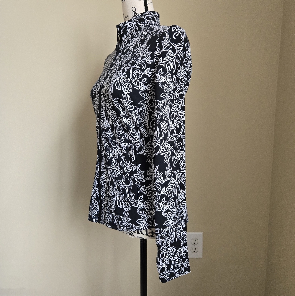 Tommy Bahama Active Top Womens S Full Zip Black White Floral - Picture 6 of 11